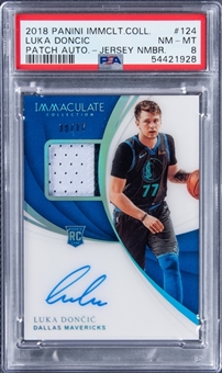 2018-19 Panini Immaculate Collection Patch Autographs Jersey Numbers #124 Luka Doncic Signed Patch Rookie Card (#30/77) - PSA NM-MT 8